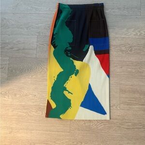 Colorful Abstract Print Women's pleated japanese Skirteith pockets